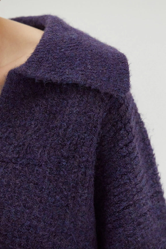 Carter Waffle Polo Sweater Knit Top Purple