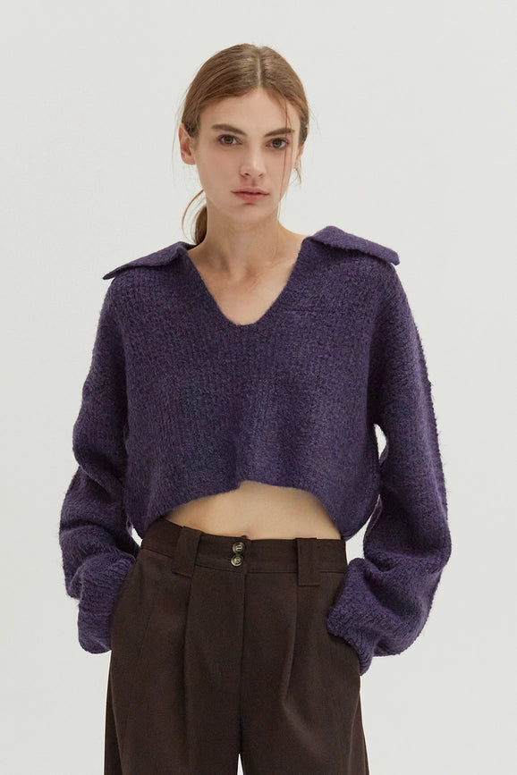 Carter Waffle Polo Sweater Knit Top Purple