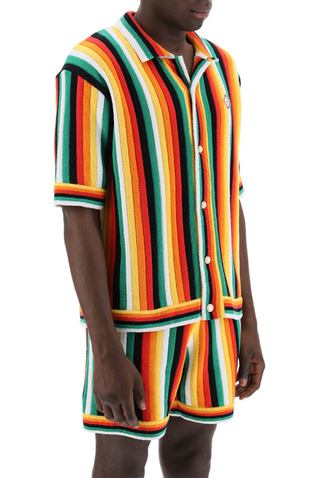Casablanca striped knit bowling shirt with nine words-men > clothing > shirts-Casablanca-Urbanheer