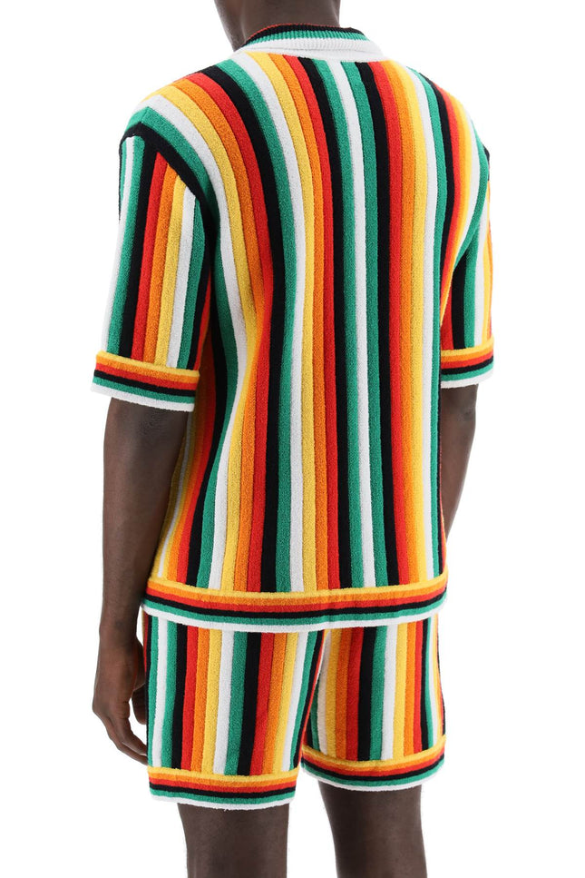 Casablanca striped knit bowling shirt with nine words-men > clothing > shirts-Casablanca-Urbanheer