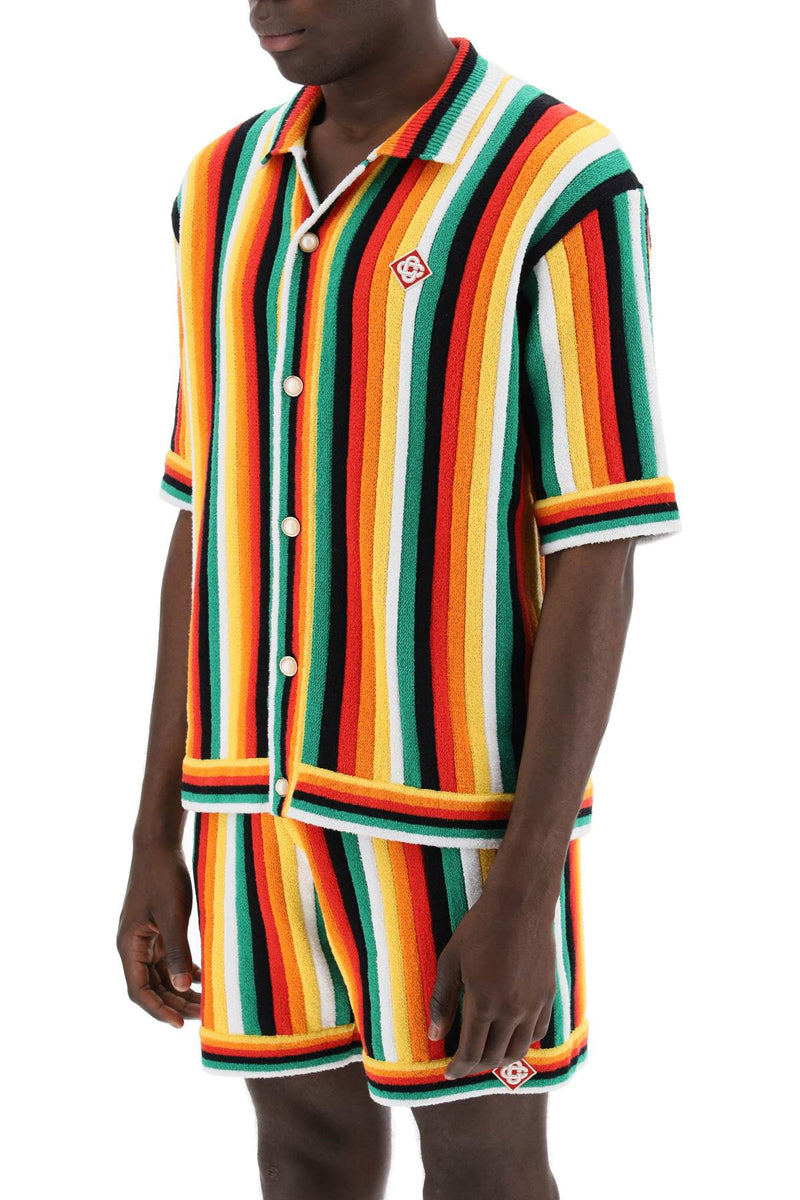 Casablanca striped knit bowling shirt with nine words-men > clothing > shirts-Casablanca-Urbanheer