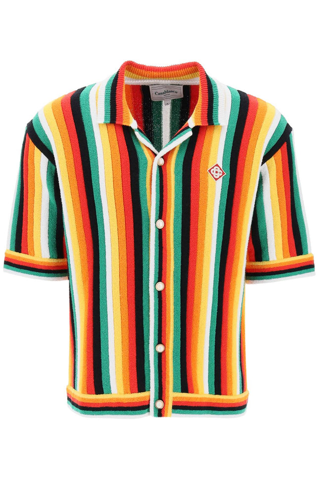 Casablanca striped knit bowling shirt with nine words-men > clothing > shirts-Casablanca-Urbanheer