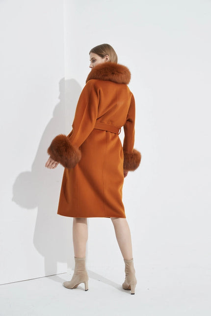 Cashmere Coat with Detachable Collar and Cuffs - Maple