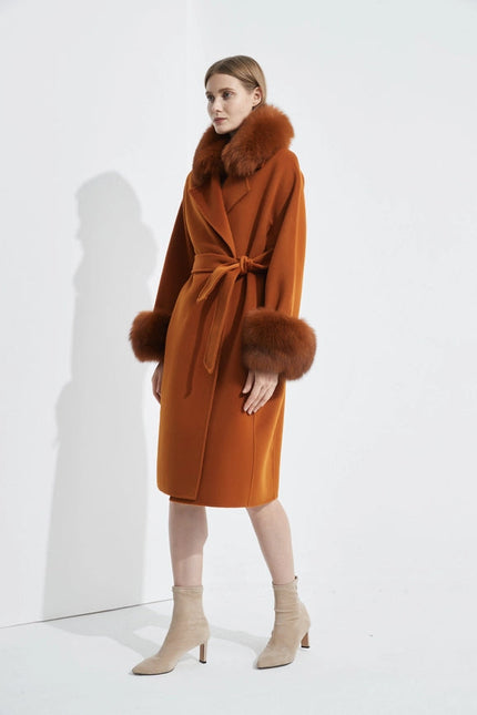 Cashmere Coat with Detachable Collar and Cuffs - Maple