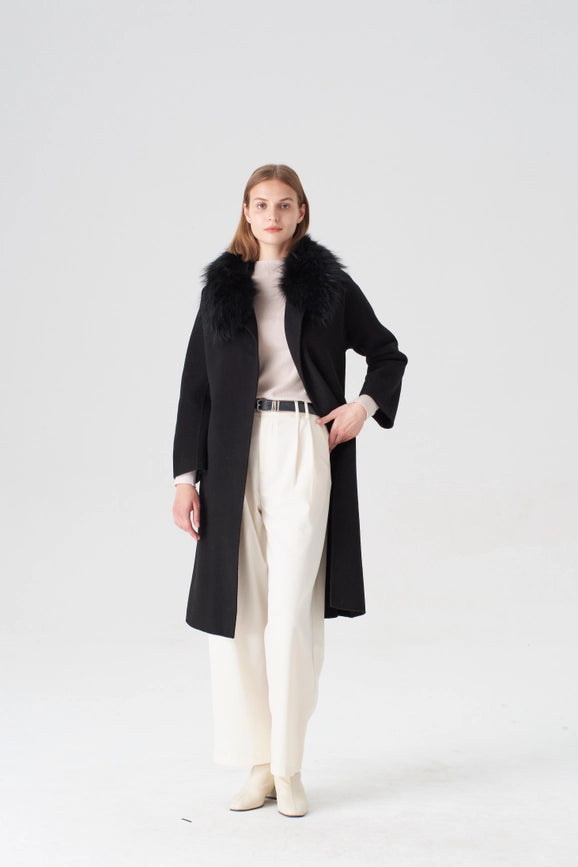 Cashmere Coat with Detachable Fur Collar