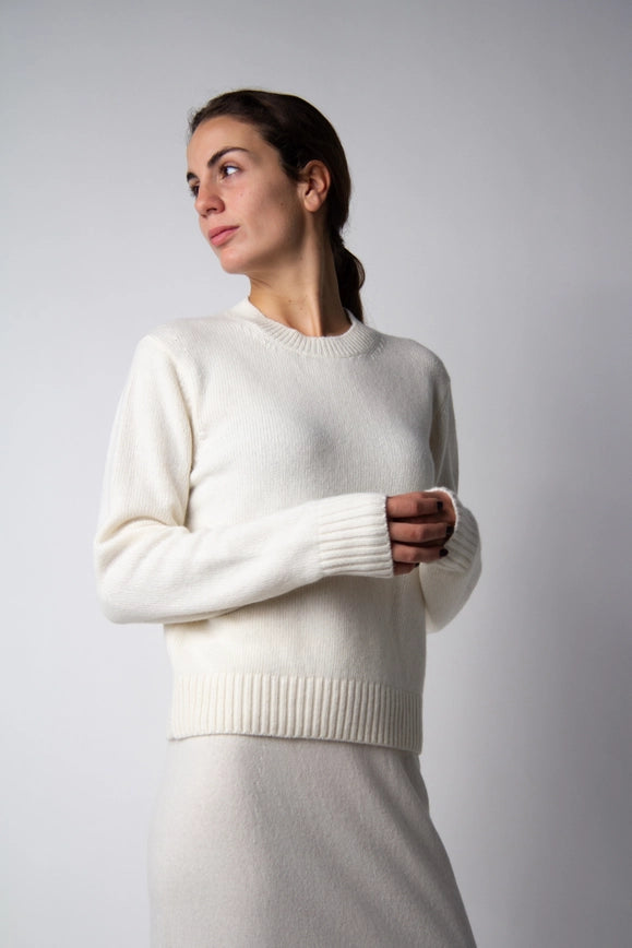 Cashmere Mix Crewneck Sweater Natural White