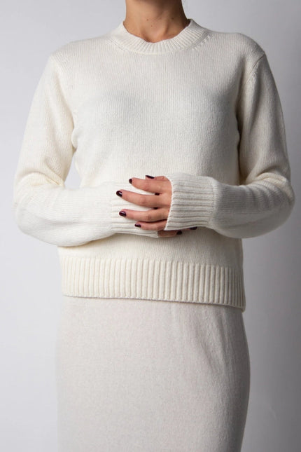 Cashmere Mix Crewneck Sweater Natural White