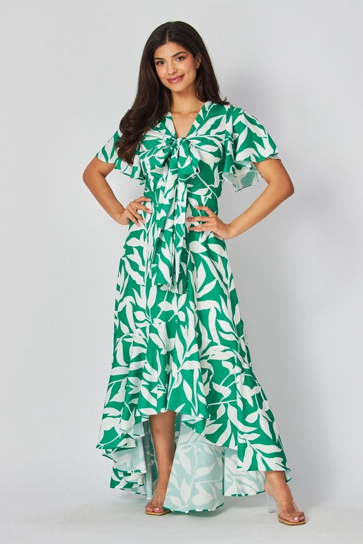 Casual Leaf Print Women'S Maxi Dress Green