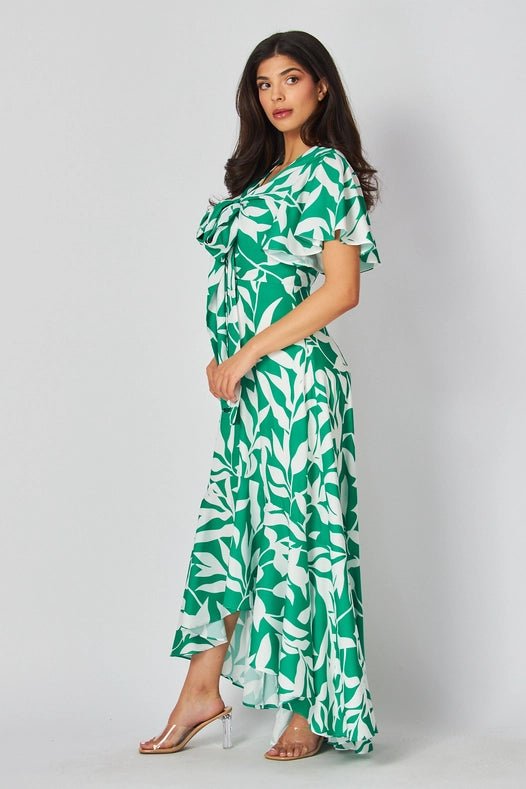 Casual Leaf Print Women'S Maxi Dress Green