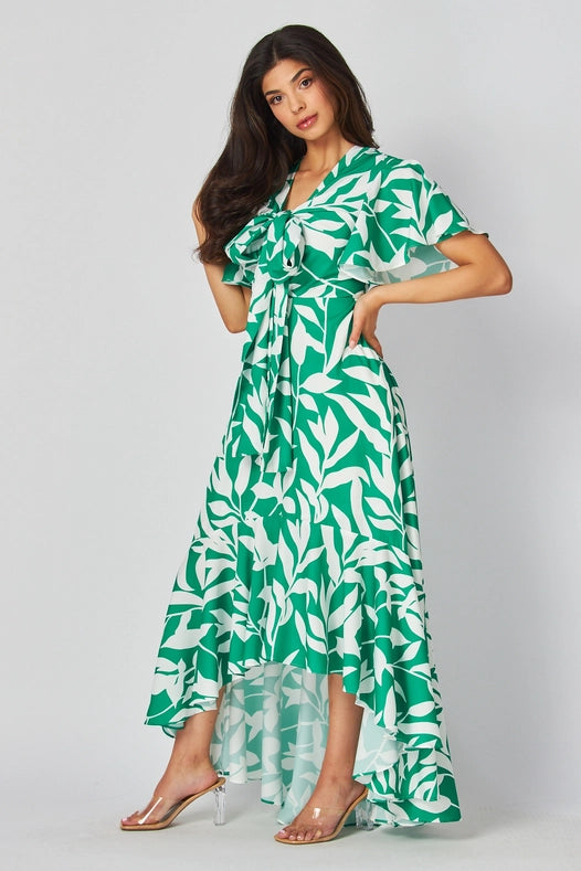 Casual Leaf Print Women'S Maxi Dress Green