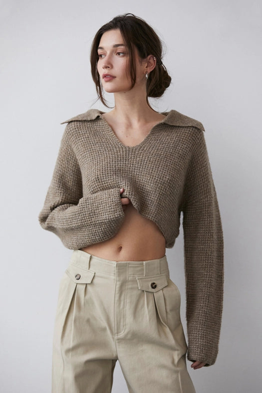 Cecilia Waffle Polo Sweater Knit Top