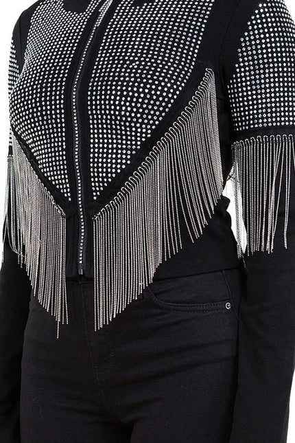 Chain Fringe & Studded Zipper Jacket Silver