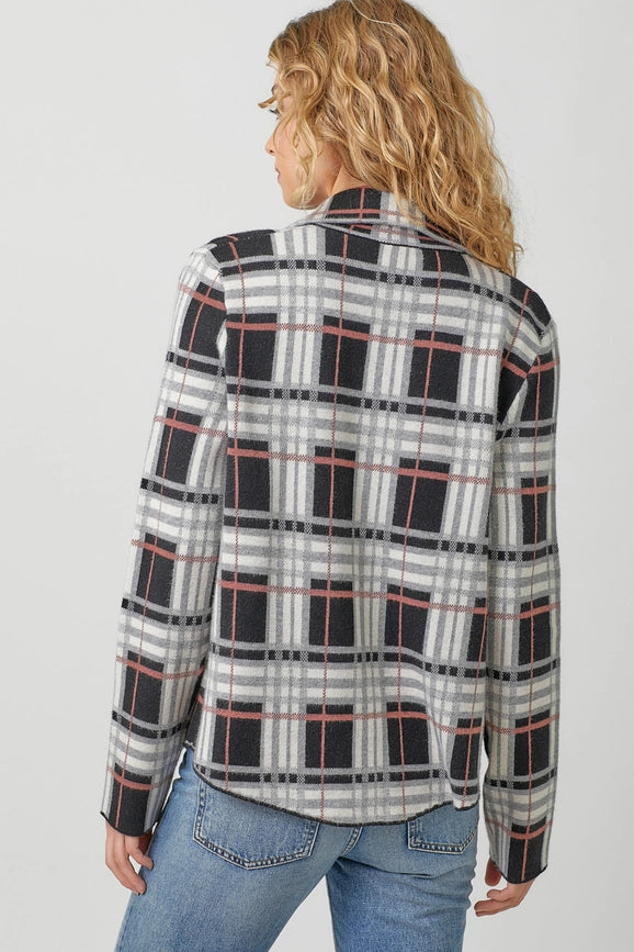 Check Pattern Sweater Jacket  Black Mix