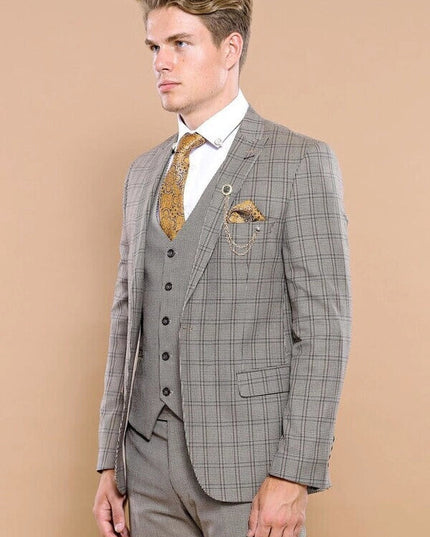 Checked Brown Vested Men's Suit