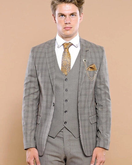 Checked Brown Vested Men's Suit