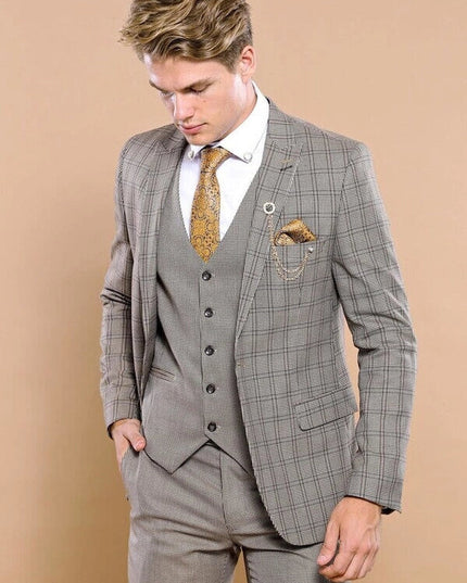 Checked Brown Vested Men's Suit