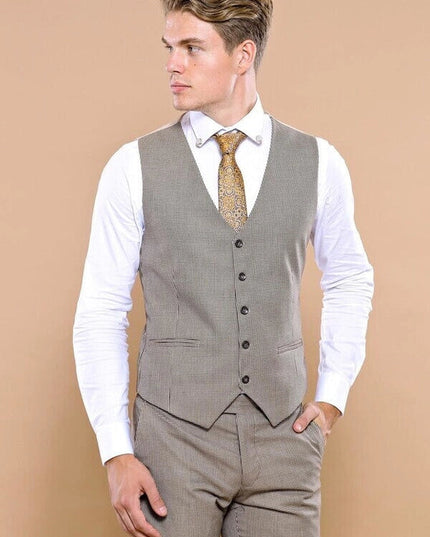 Checked Brown Vested Men's Suit