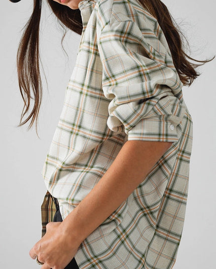 Checked Shirt with Back Opening in Beige