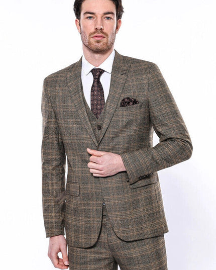 Checked Slim-Fit Brown Men Blazer