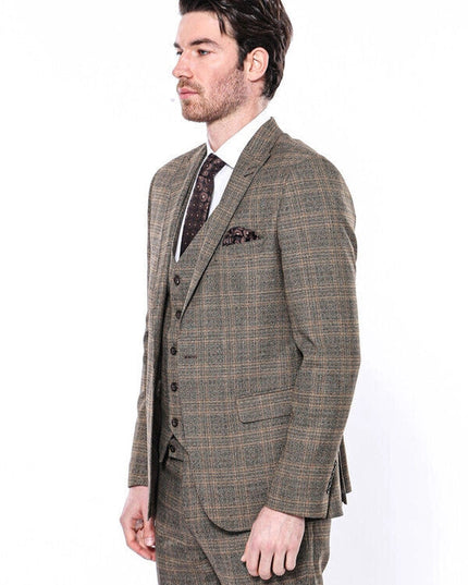 Checked Slim-Fit Brown Men Blazer