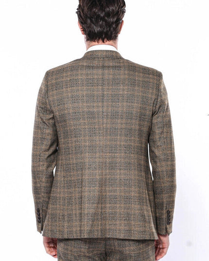 Checked Slim-Fit Brown Men Blazer