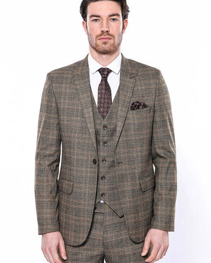 Checked Slim-Fit Brown Men Blazer