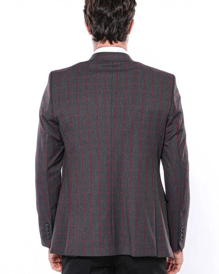 Checked Slim-Fit Dark Grey Men Blazer