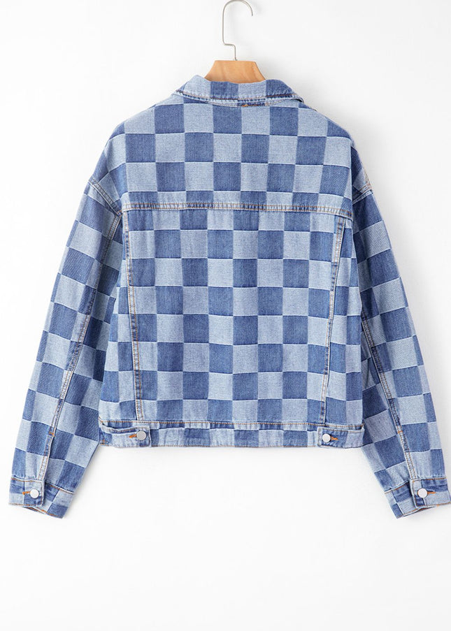 Checkered Button Up Denim Jacket