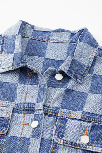 Checkered Button Up Denim Jacket