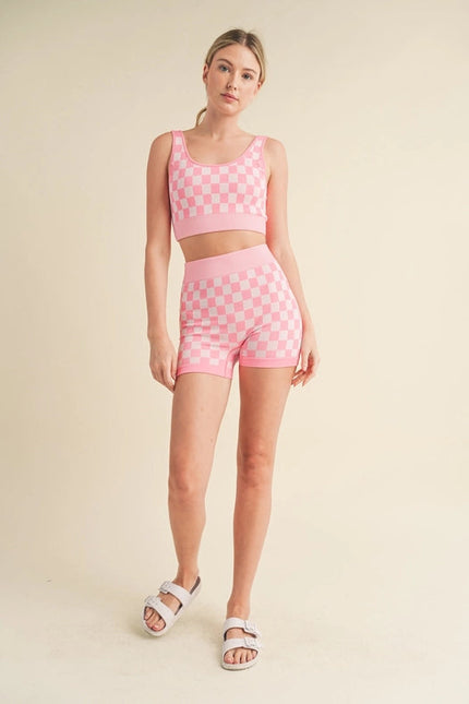 Checkmate Cropped Two Piece Pink