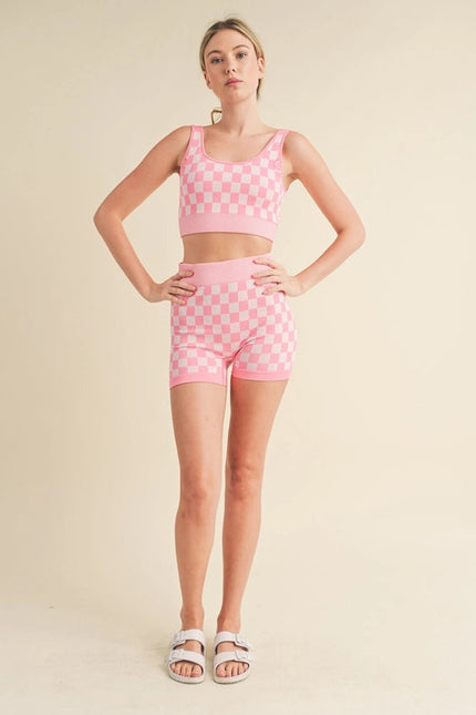 Checkmate Cropped Two Piece Pink