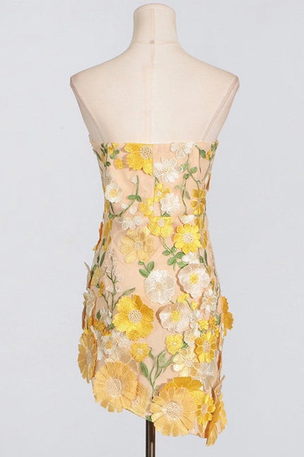 Chic 3D Floral Applique Tube Top Short Summer Dress