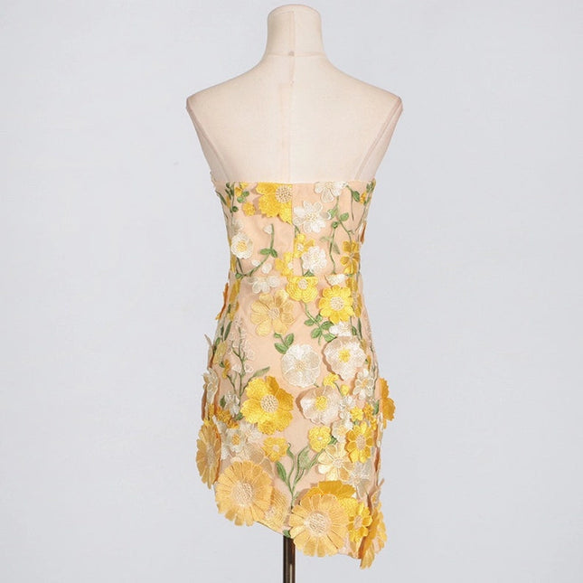 Chic 3D Floral Applique Tube Top Short Summer Dress