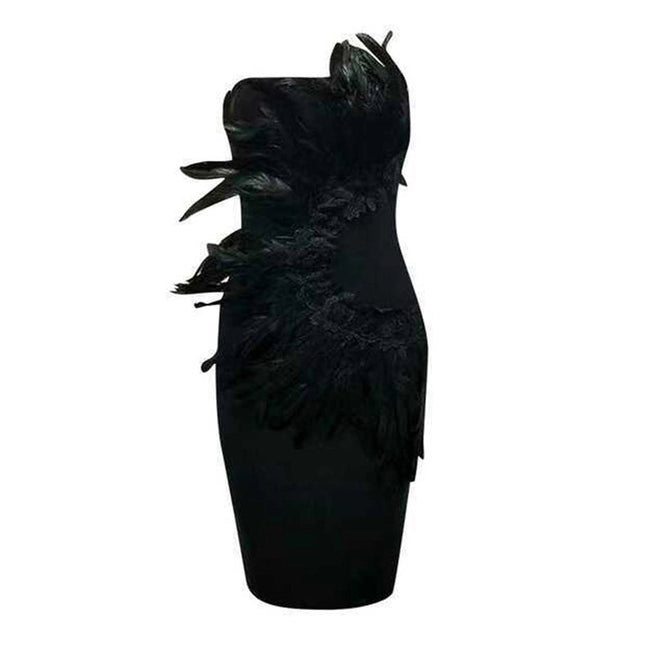 Chic Black Feathered Party Dress Ensemble