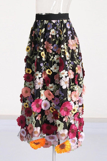 Chic Embroidered Floral A-Line Skirt