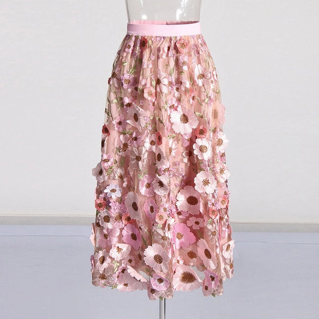 Chic Embroidered Floral A-Line Skirt