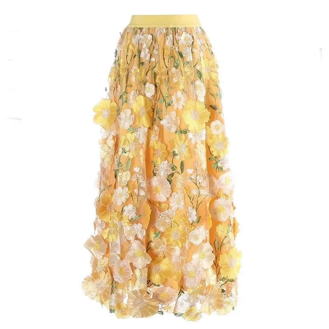 Chic Embroidered Floral A-Line Skirt