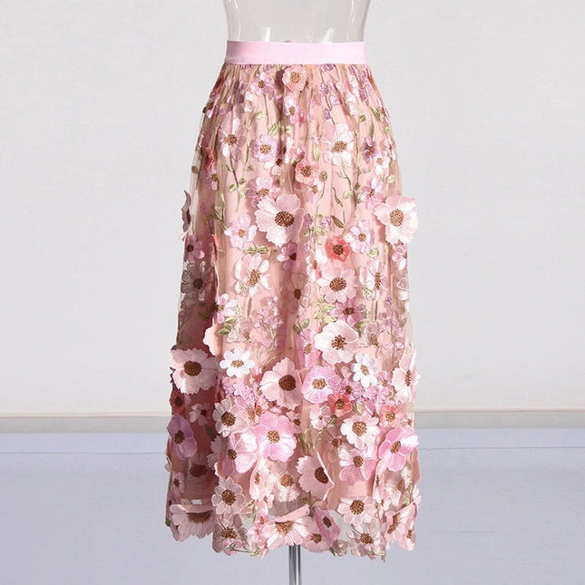 Chic Embroidered Floral A-Line Skirt