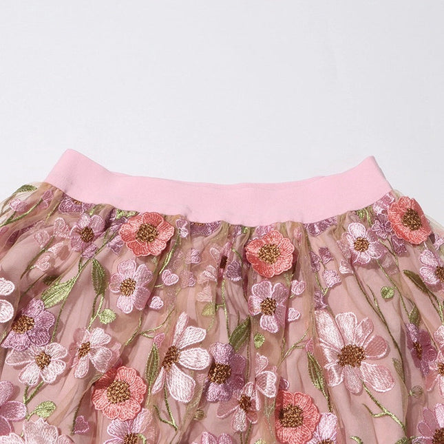 Chic Embroidered Floral A-Line Skirt