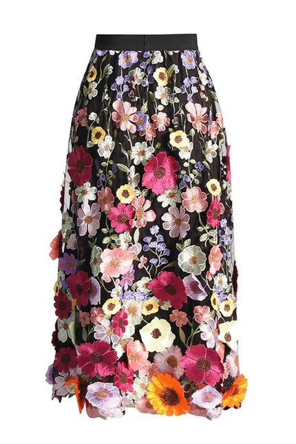 Chic Embroidered Floral A-Line Skirt