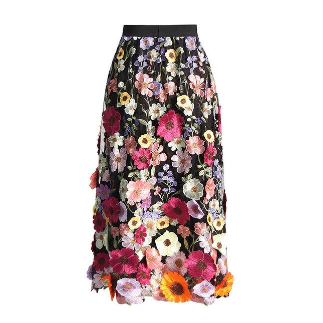 Chic Embroidered Floral A-Line Skirt