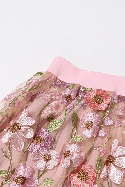 Chic Embroidered Floral A-Line Skirt