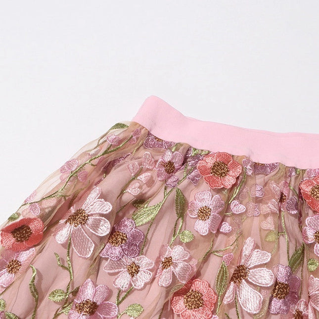 Chic Embroidered Floral A-Line Skirt