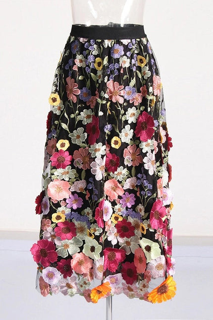 Chic Embroidered Floral A-Line Skirt