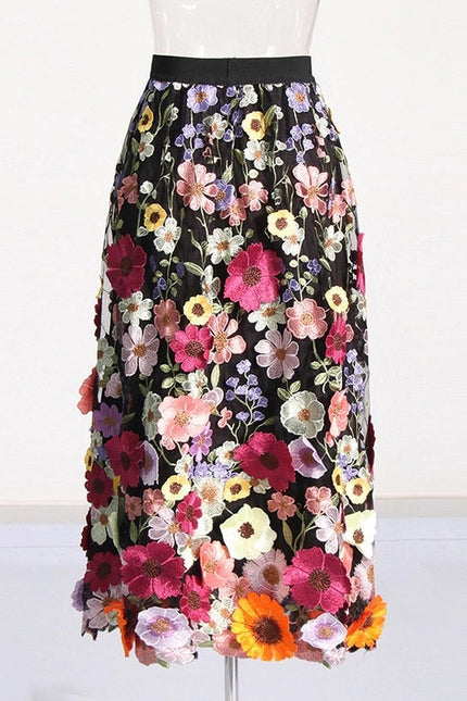 Chic Embroidered Floral A-Line Skirt