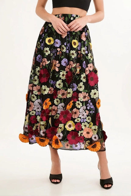 Chic Embroidered Floral A-Line Skirt