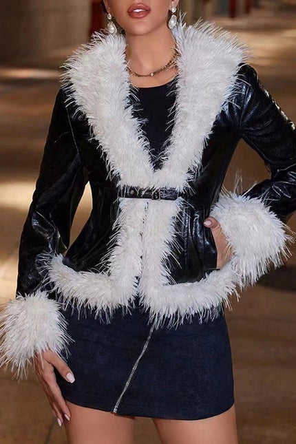 Chic Fur-Trim Leather Jacket - Winter Elegance