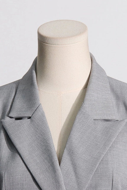 Chic Grey Ruffled Waist Slim Suit Jacket