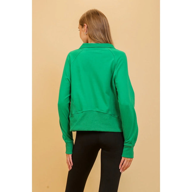 Chic Half Zip Pullover Sweatshirt with Stand Up Collar GREEN