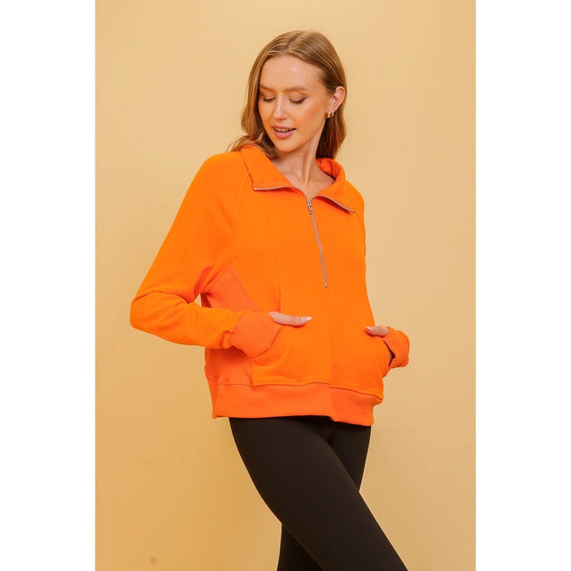 Chic Half Zip Pullover Sweatshirt with Stand Up Collar ORANGE